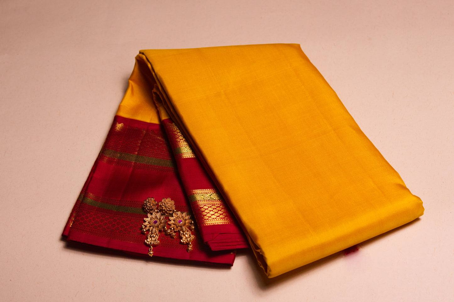 Yellow and Red Pure Gold Zare Pure Silk Kanjivaram Saree