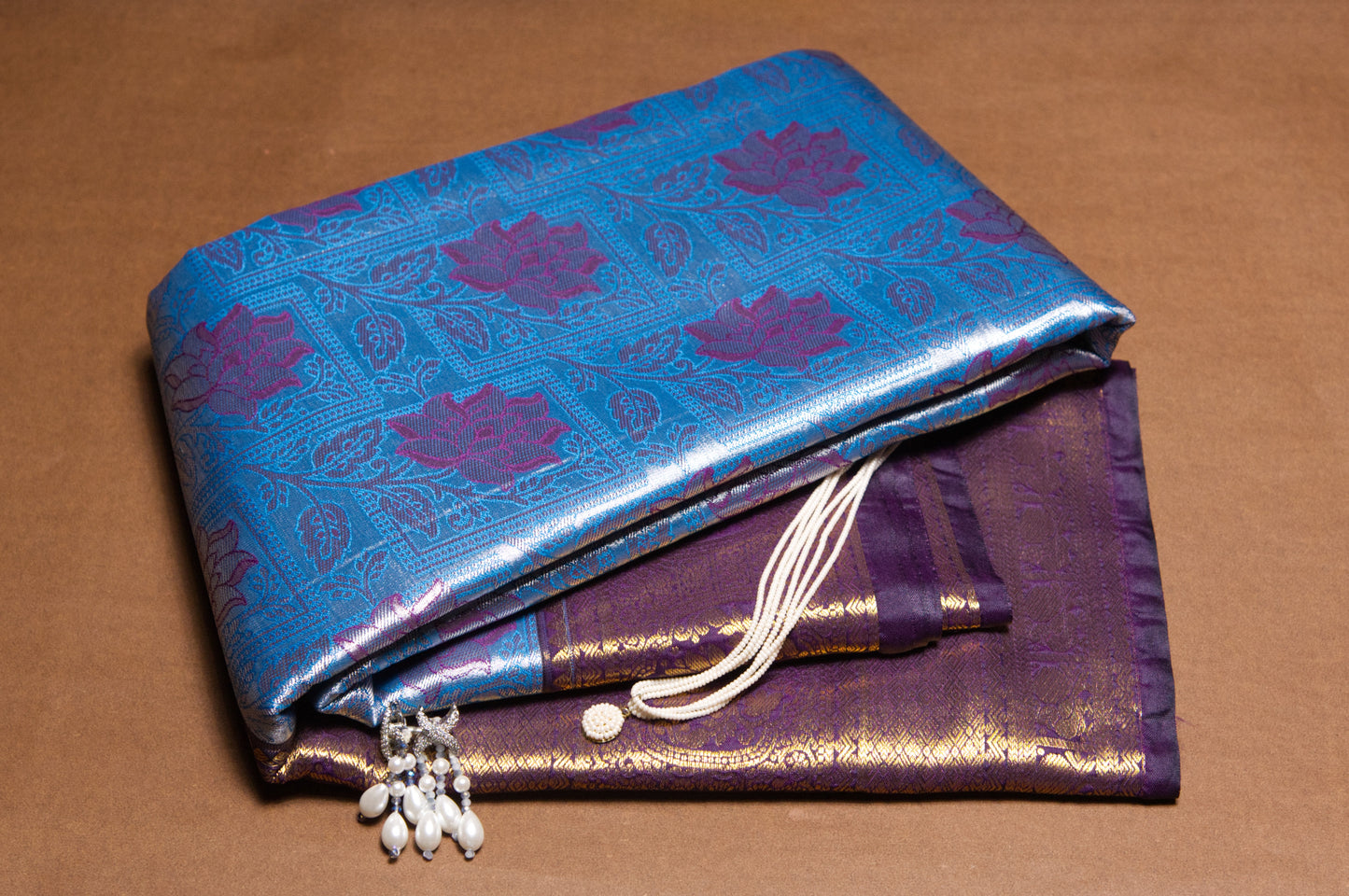 Blue and Mauve Kanjivaram Zari Warp Designer Handloom Silk Saree