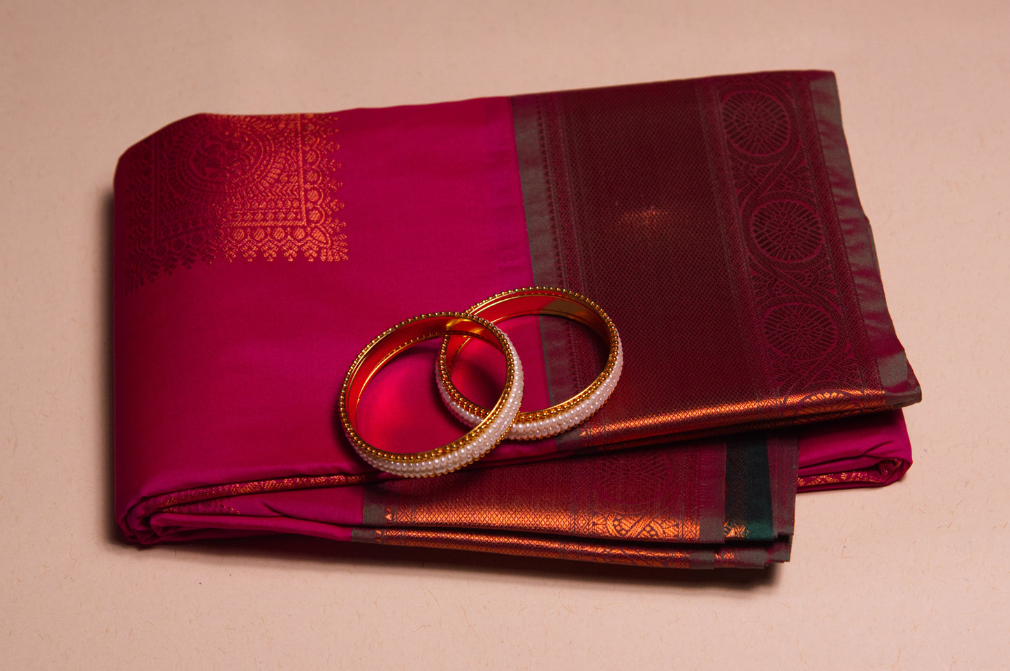 Deep Red and Green Kanjivaram Semi Silk Saree
