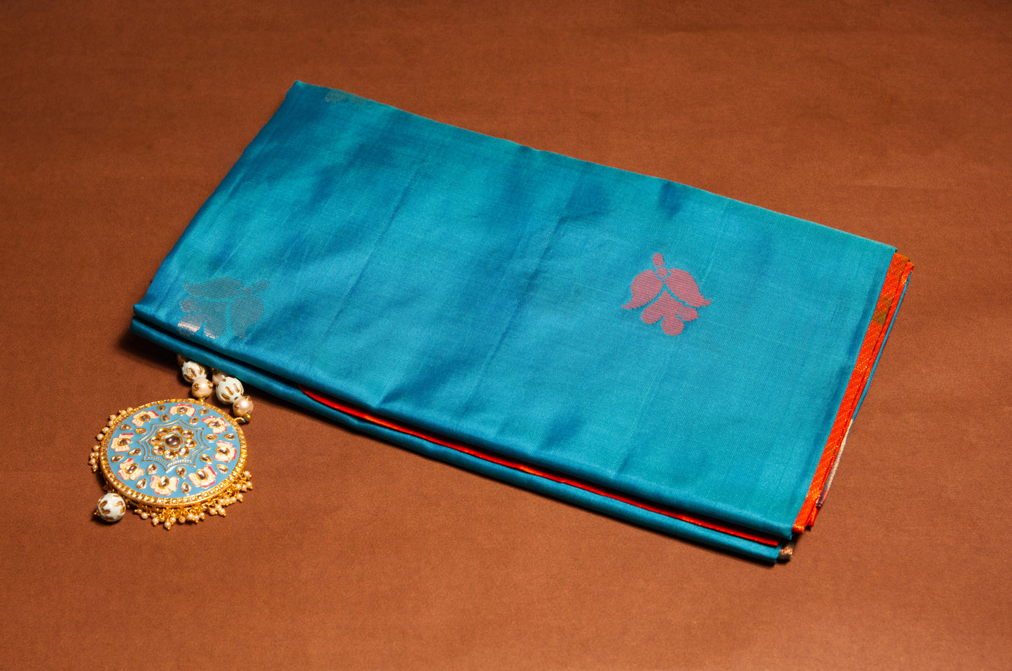 Blue and Orange Pure Kanjivaram Silk Saree