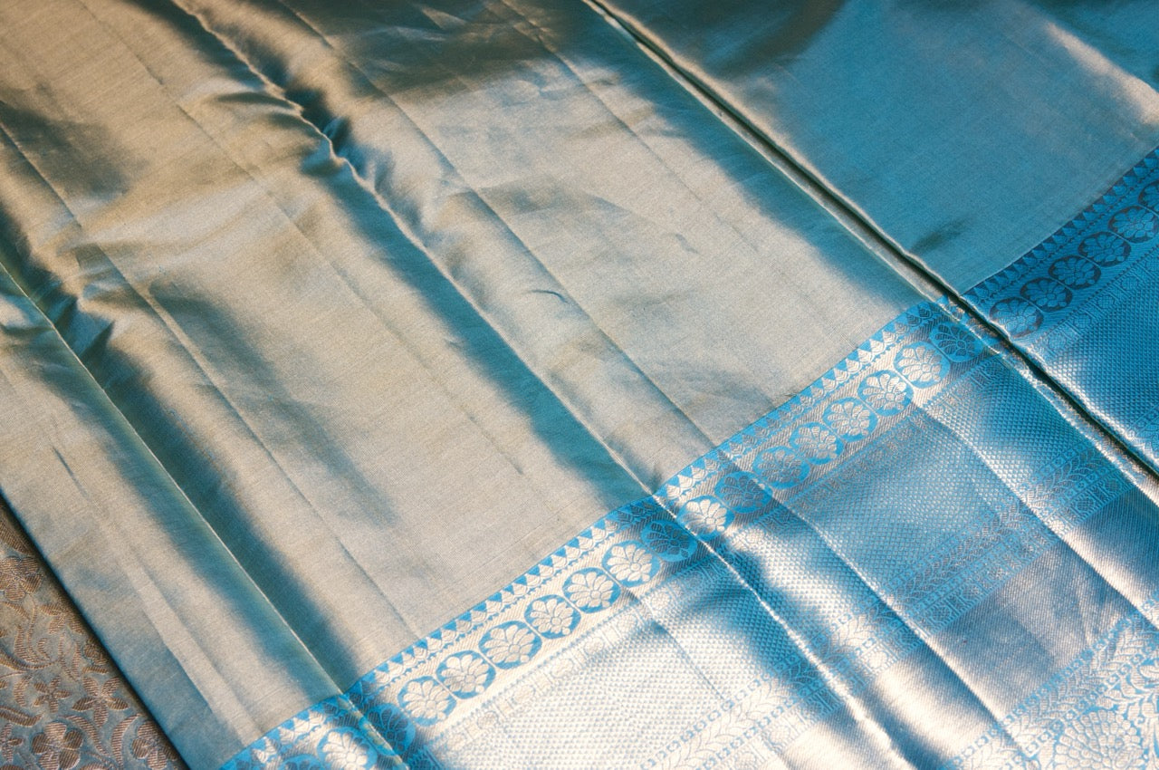 Blue and Silver Kanjivaram Pure Silk Saree
