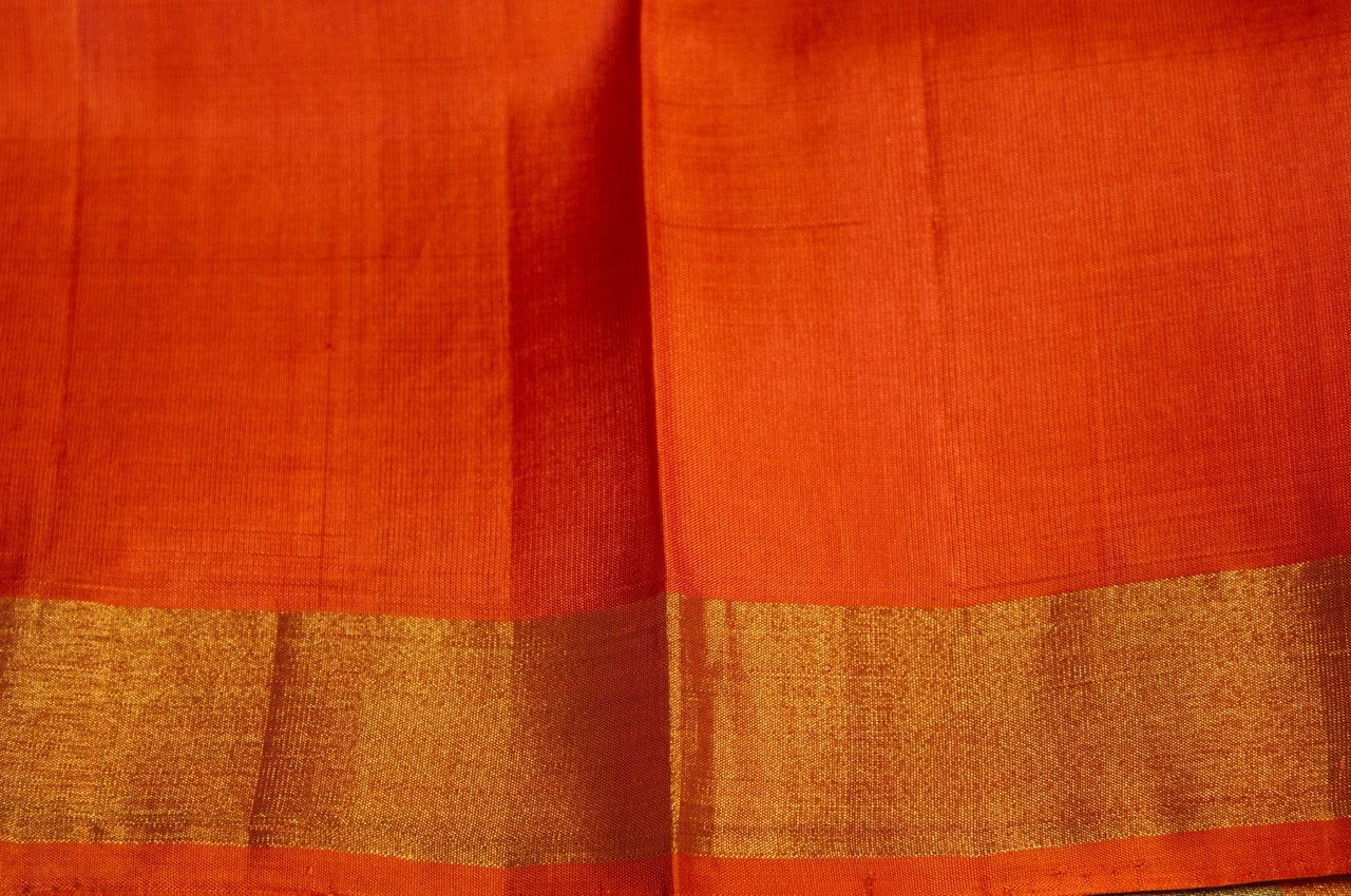 Blue and Orange Floral Kanjivaram Pure Silk Saree