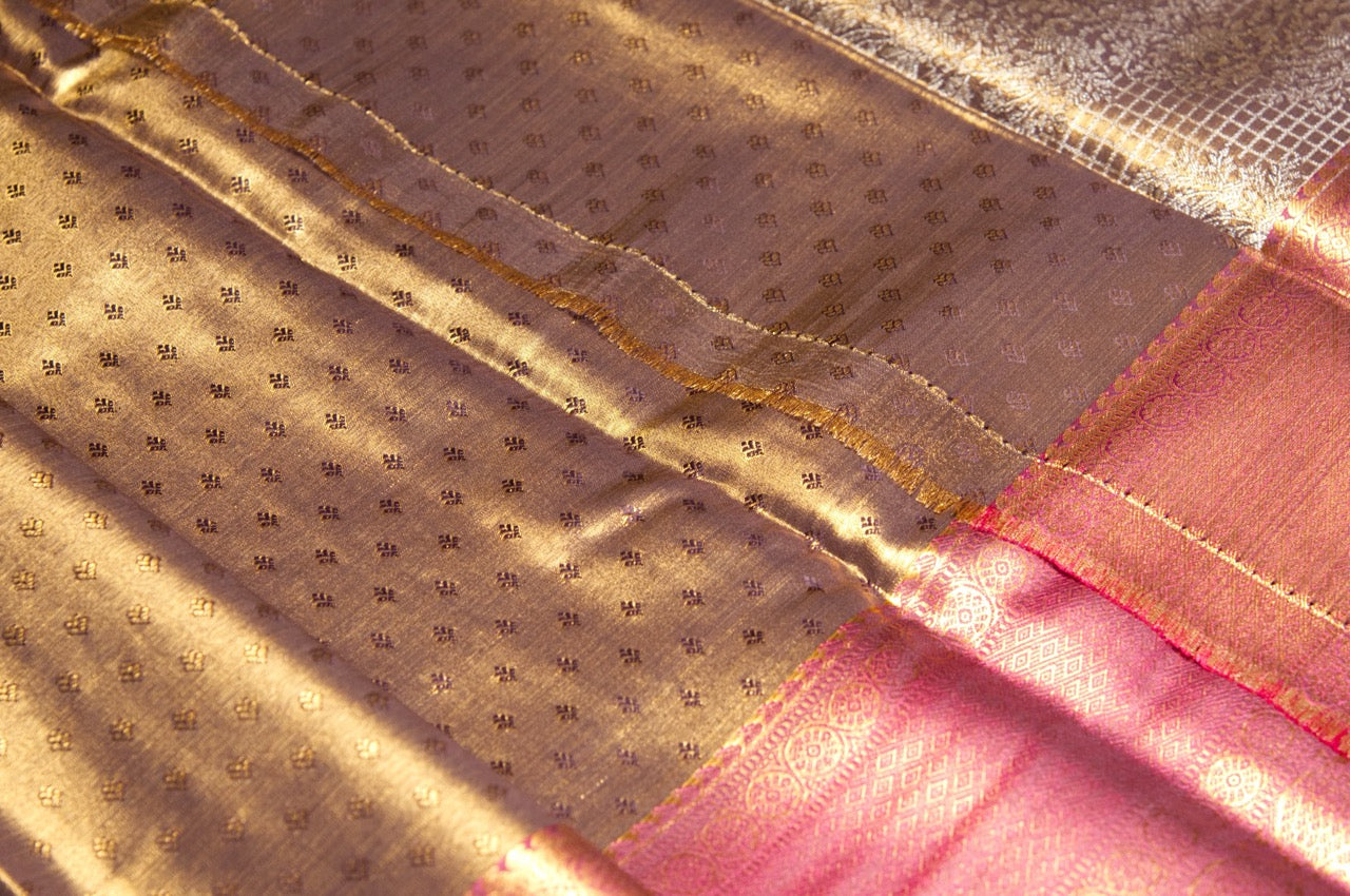 Brown Kanjivaram Zari Warp Designer Handloom Silk Saree