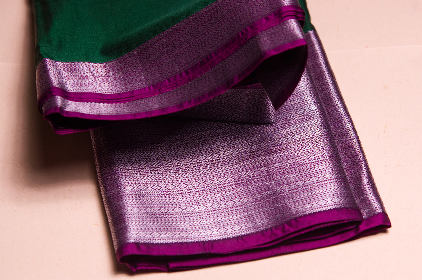 Bottle Green and Wine with Silver Zari Kanjivaram Semi Silk Saree