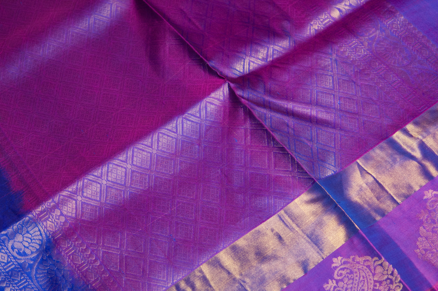 Blue and Purple Kanjivaram Pure Silk Saree