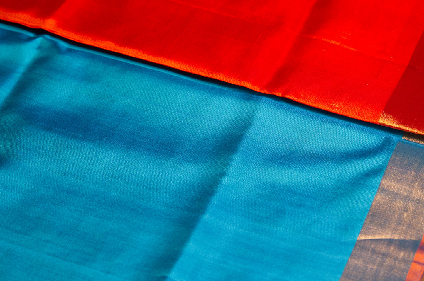 Blue and Orange Pure Kanjivaram Silk Saree