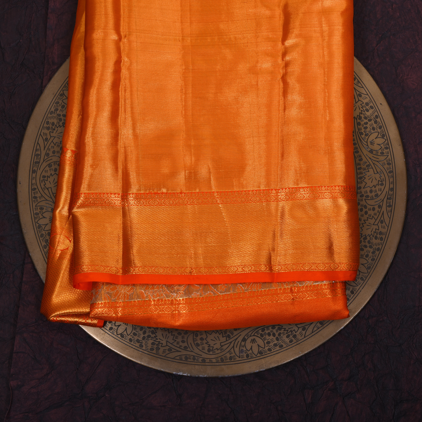 Pure Silk Orange Kanjivaram Saree with Floral Motifs