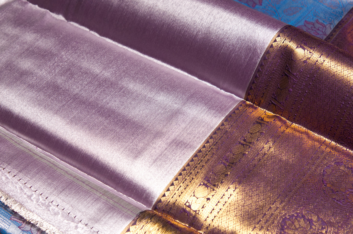 Blue and Mauve Kanjivaram Zari Warp Designer Handloom Silk Saree