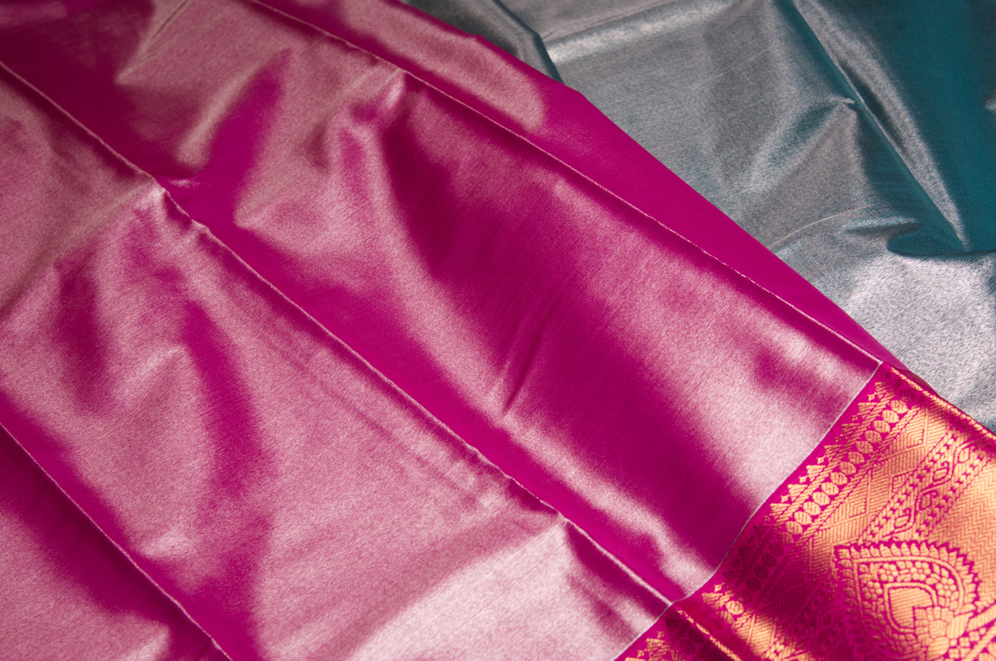 Blue and Hot Pink Kanjivaram Semi Silk Zari Saree