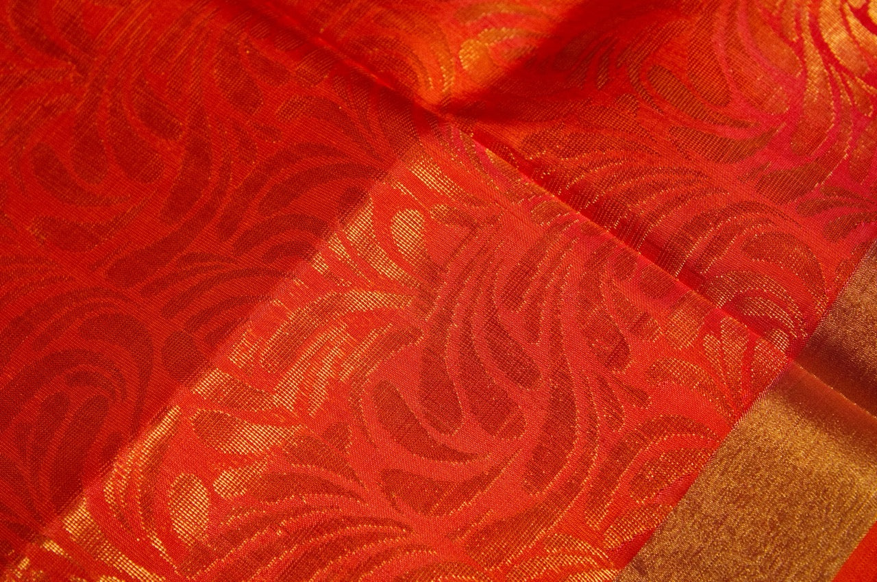 Blue and Orange Floral Kanjivaram Pure Silk Saree
