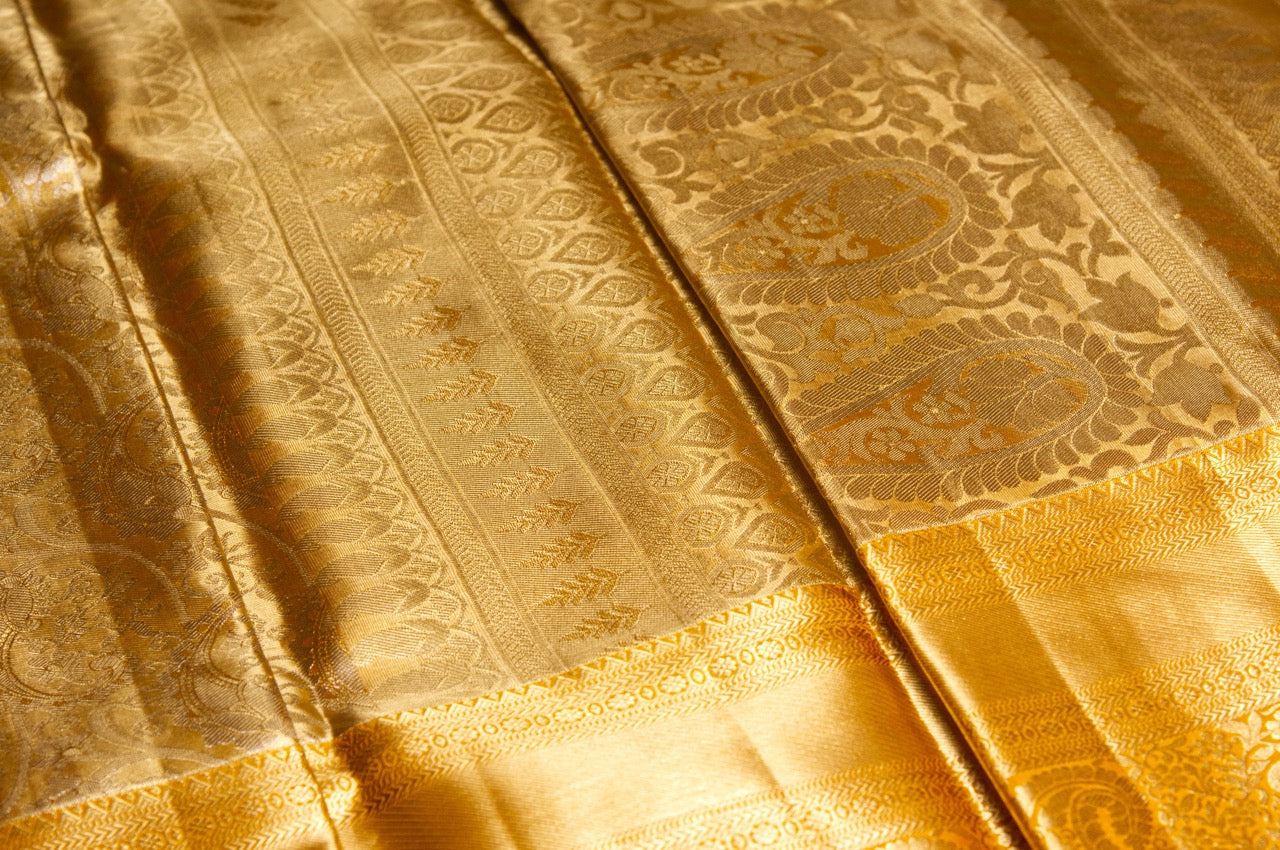 Yellow and Gold Kanjivaram Pure Silk Saree