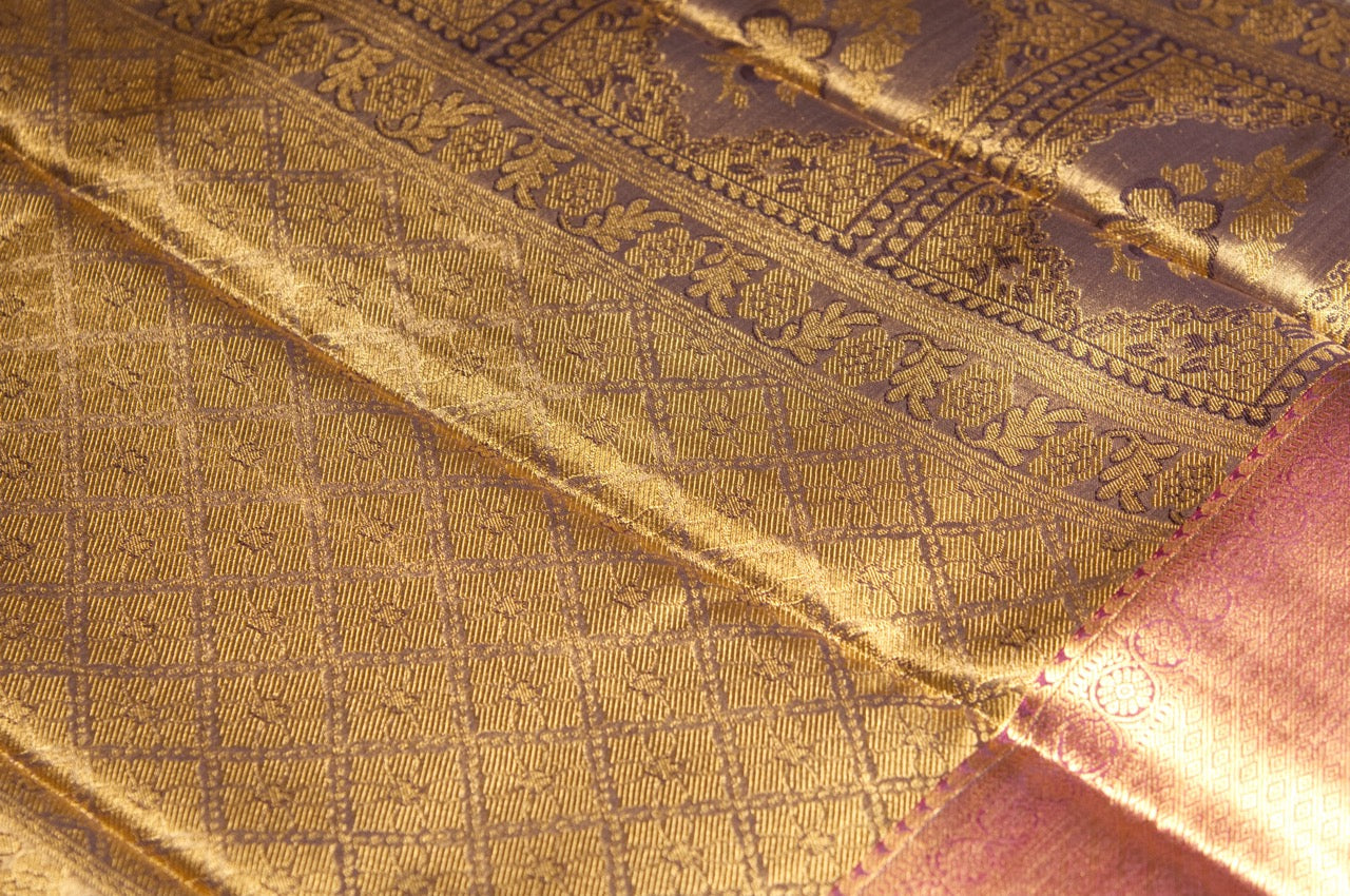 Brown Kanjivaram Zari Warp Designer Handloom Silk Saree