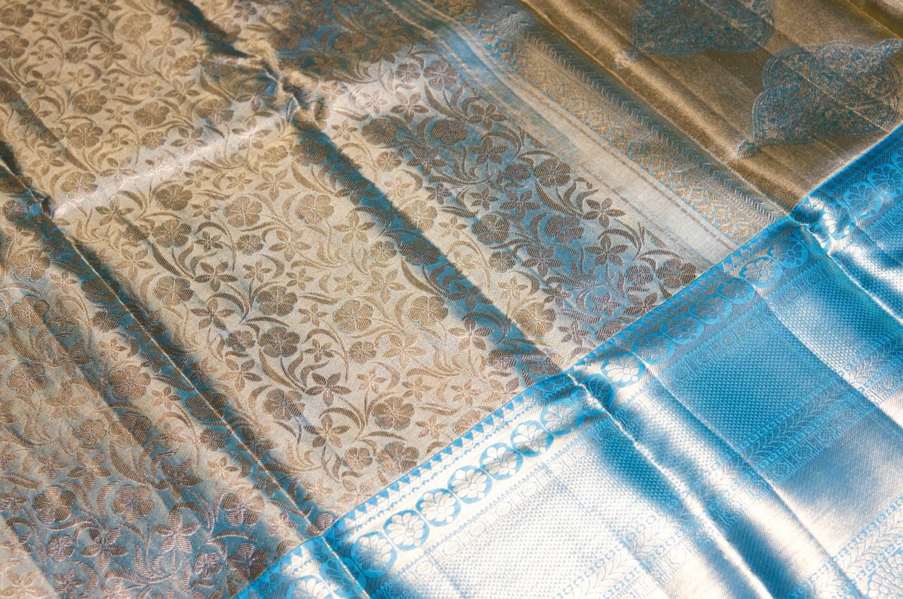 Blue and Silver Kanjivaram Pure Silk Saree