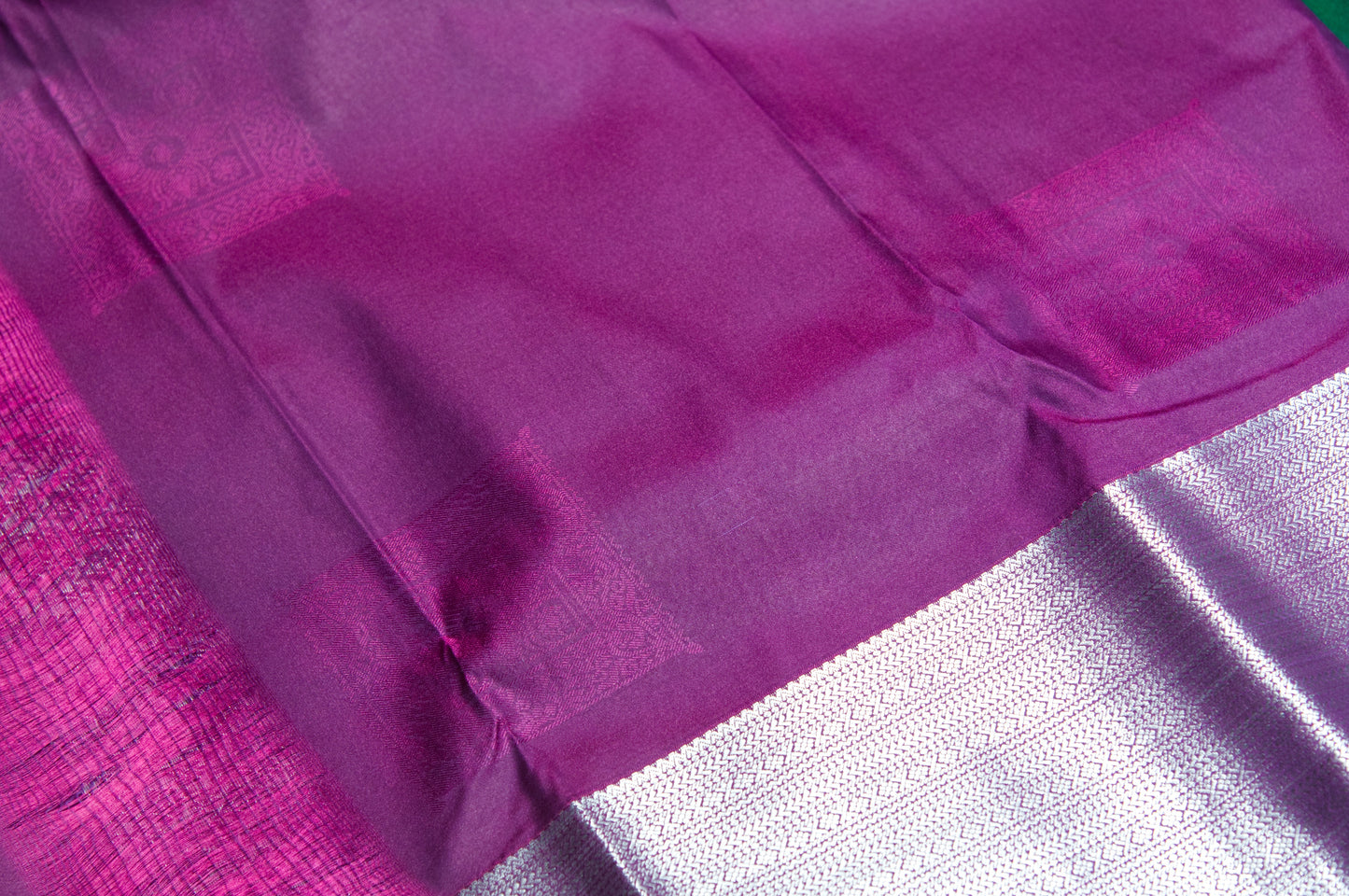 Bottle Green and Wine with Silver Zari Kanjivaram Semi Silk Saree