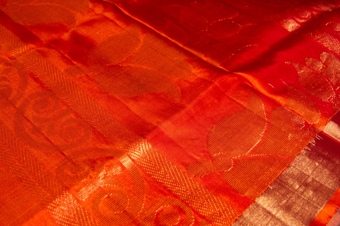 Blue and Orange Pure Kanjivaram Silk Saree