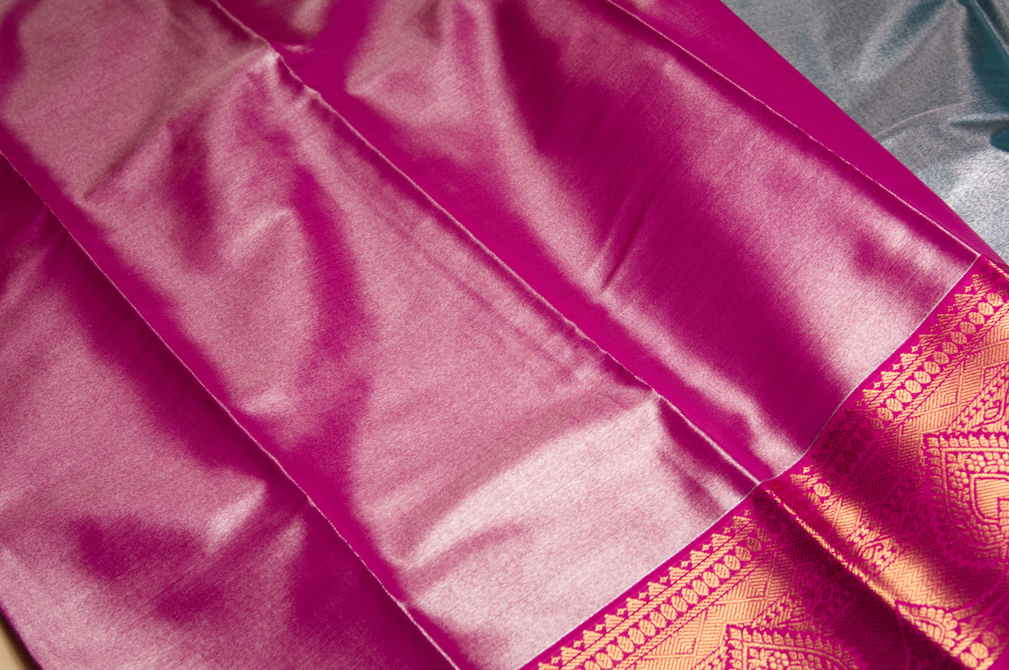 Blue and Hot Pink Kanjivaram Semi Silk Zari Saree