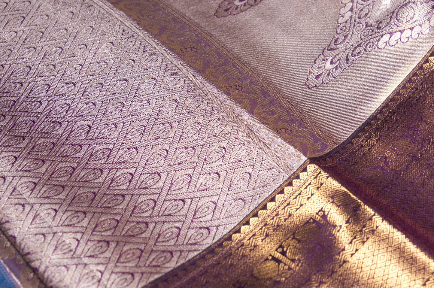 Blue and Mauve Kanjivaram Zari Warp Designer Handloom Silk Saree