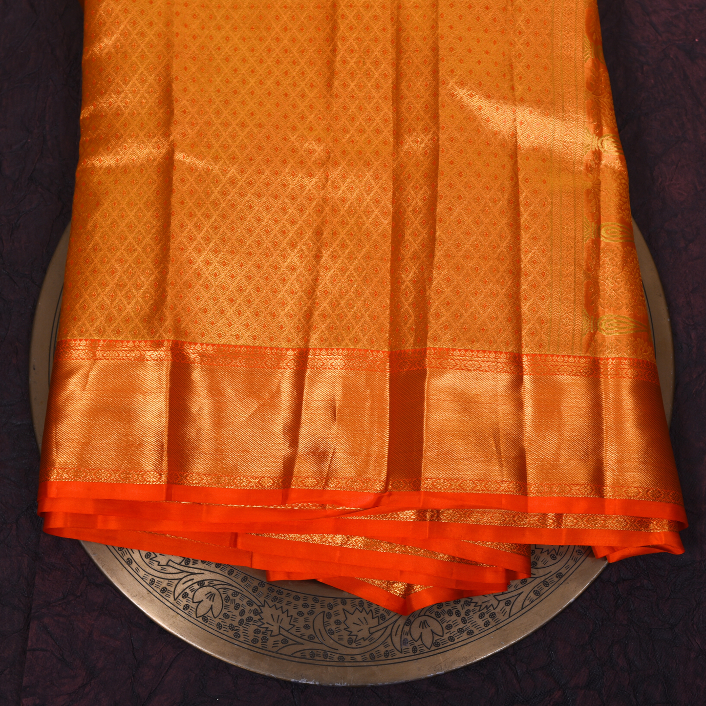 Pure Silk Orange Kanjivaram Saree with Floral Motifs