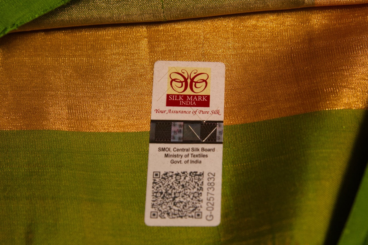 Green and Yellow Kanjivaram Pure Silk Saree
