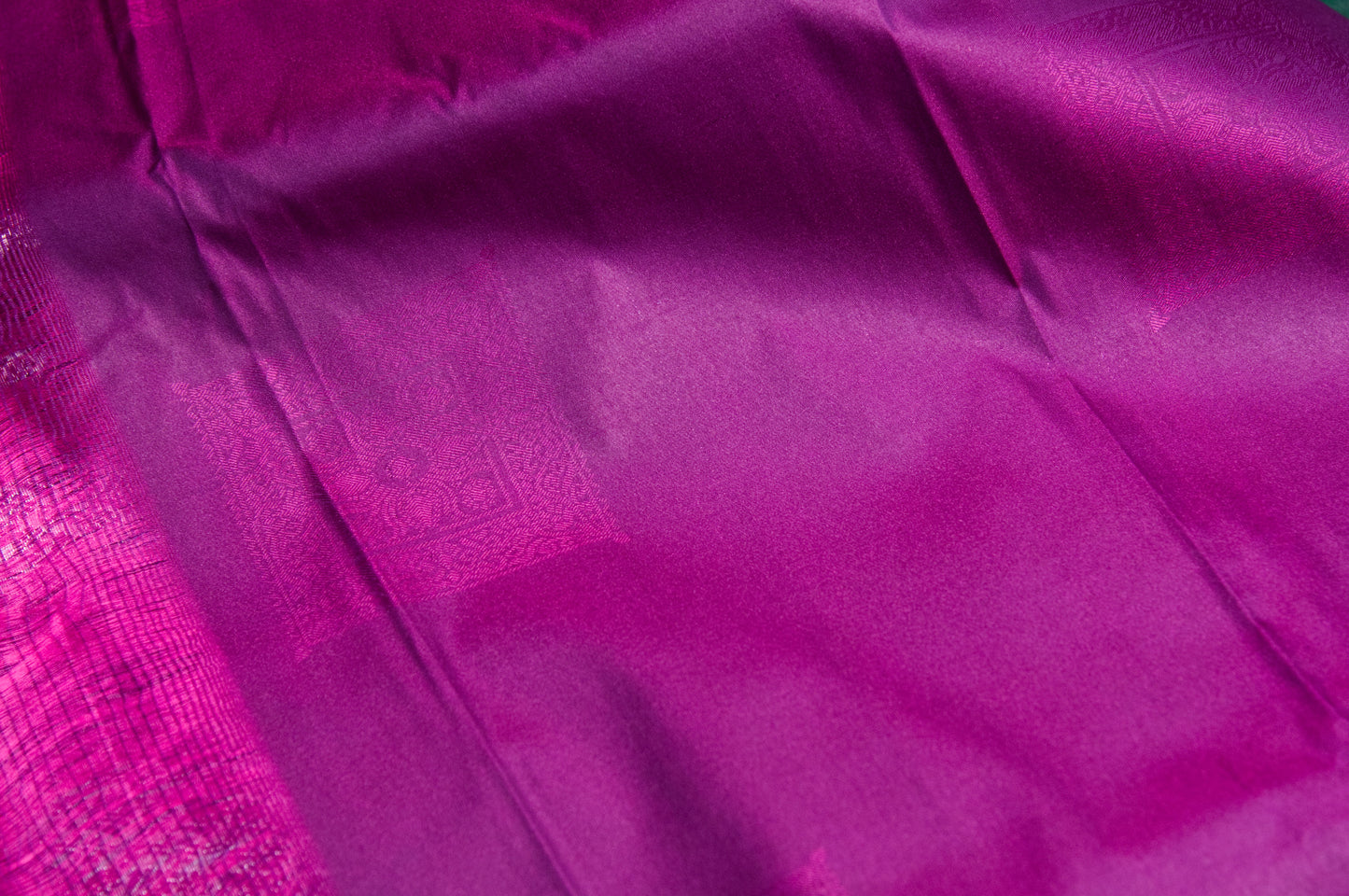Bottle Green and Wine with Silver Zari Kanjivaram Semi Silk Saree