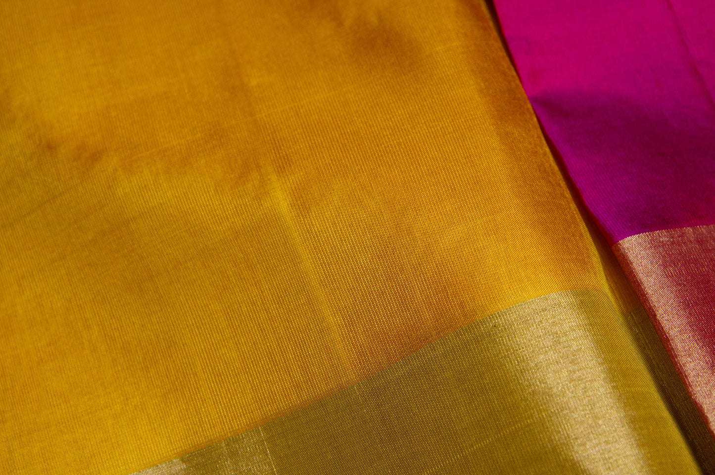 Yellow and Rani Kanjivaram Pure Silk