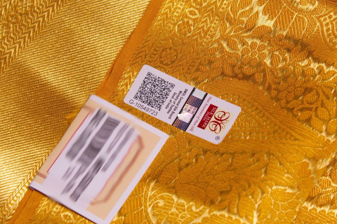 Yellow and Gold Kanjivaram Pure Silk Saree