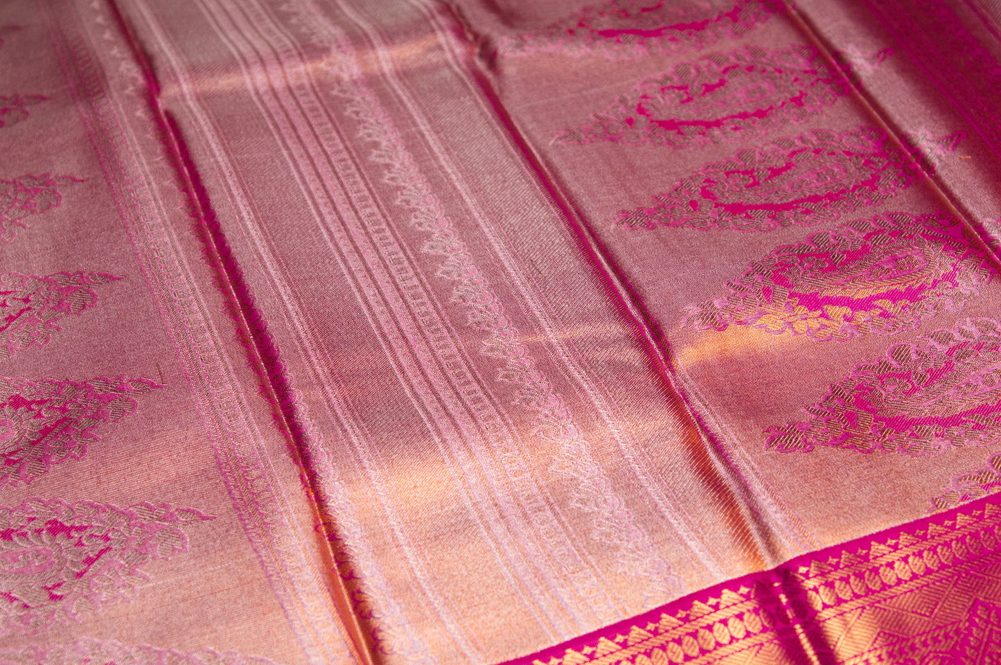 Blue and Hot Pink Kanjivaram Semi Silk Zari Saree
