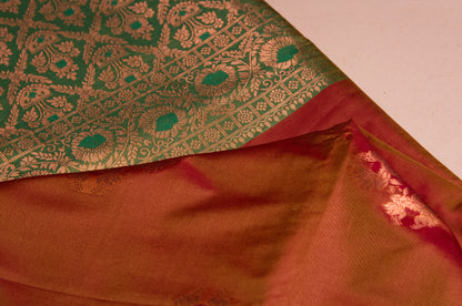 Green and Brown Kanjivaram Semi Silk Saree