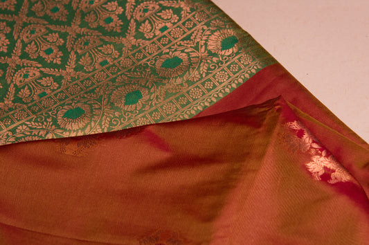 Green and Brown Kanjivaram Semi Silk Saree