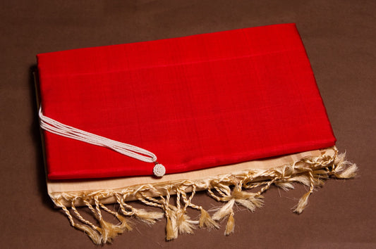 Red and Gold Pure Kanjivaram Plain Silk Saree