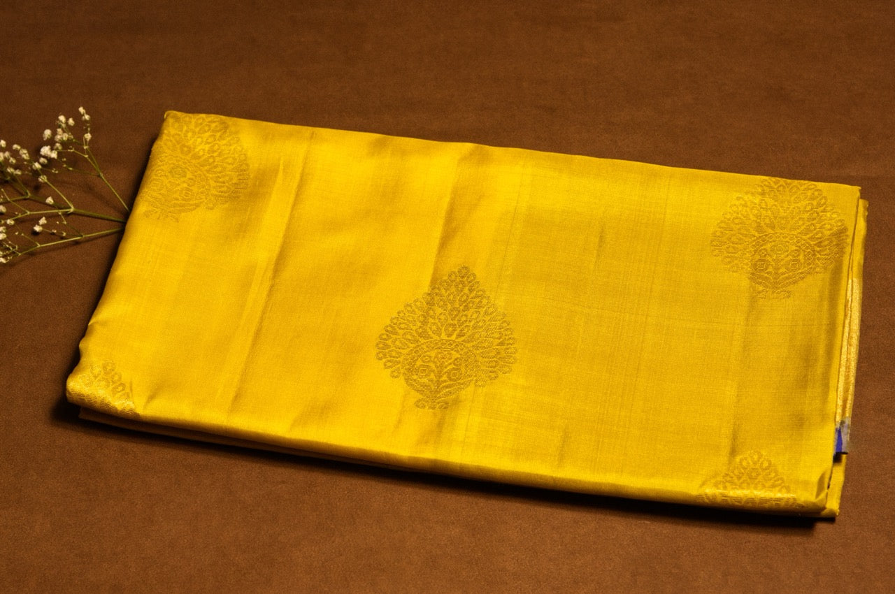 Yellow and Royal Blue Kanjivaram Pure Silk Saree