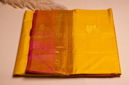 Yellow and Orange Kanjivaram Pure Silk Saree