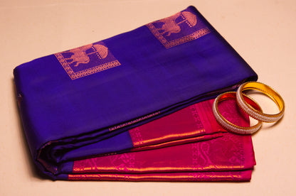 Purple and Hot Pink Rani Kanjivaram Pure Silk Saree