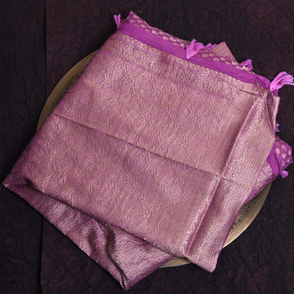 Purple Satin Silk Saree with Gold Accents