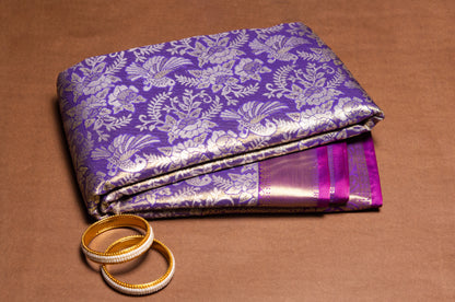 Purple and Gold Kanjivaram Zari Warp Designer Handloom Silk Saree