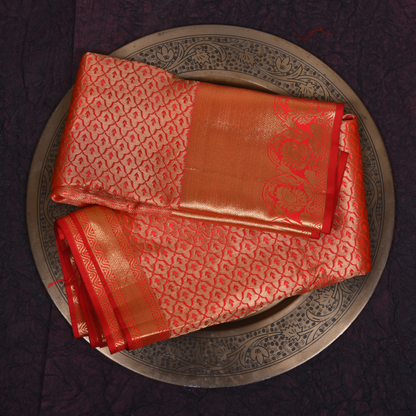 Orange Coral Kanjivaram Silk Saree