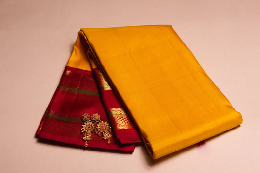 Yellow and Red Pure Gold Zare Pure Silk Kanjivaram Saree