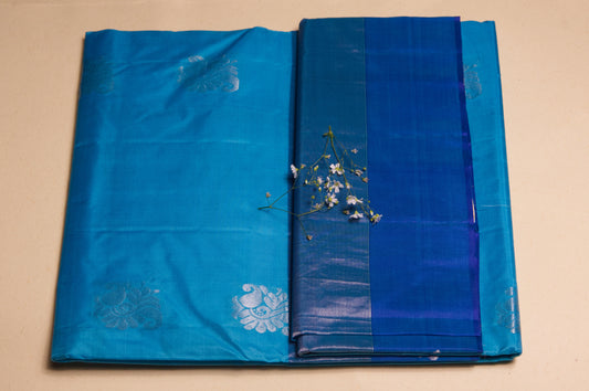 Two Tone Blue Kanjivaram Pure Silk Saree