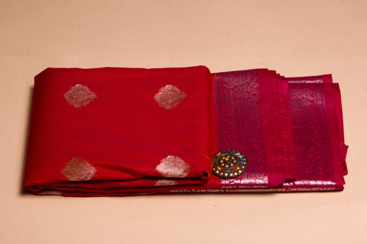 Red Kanivaram Semi Silk Saree