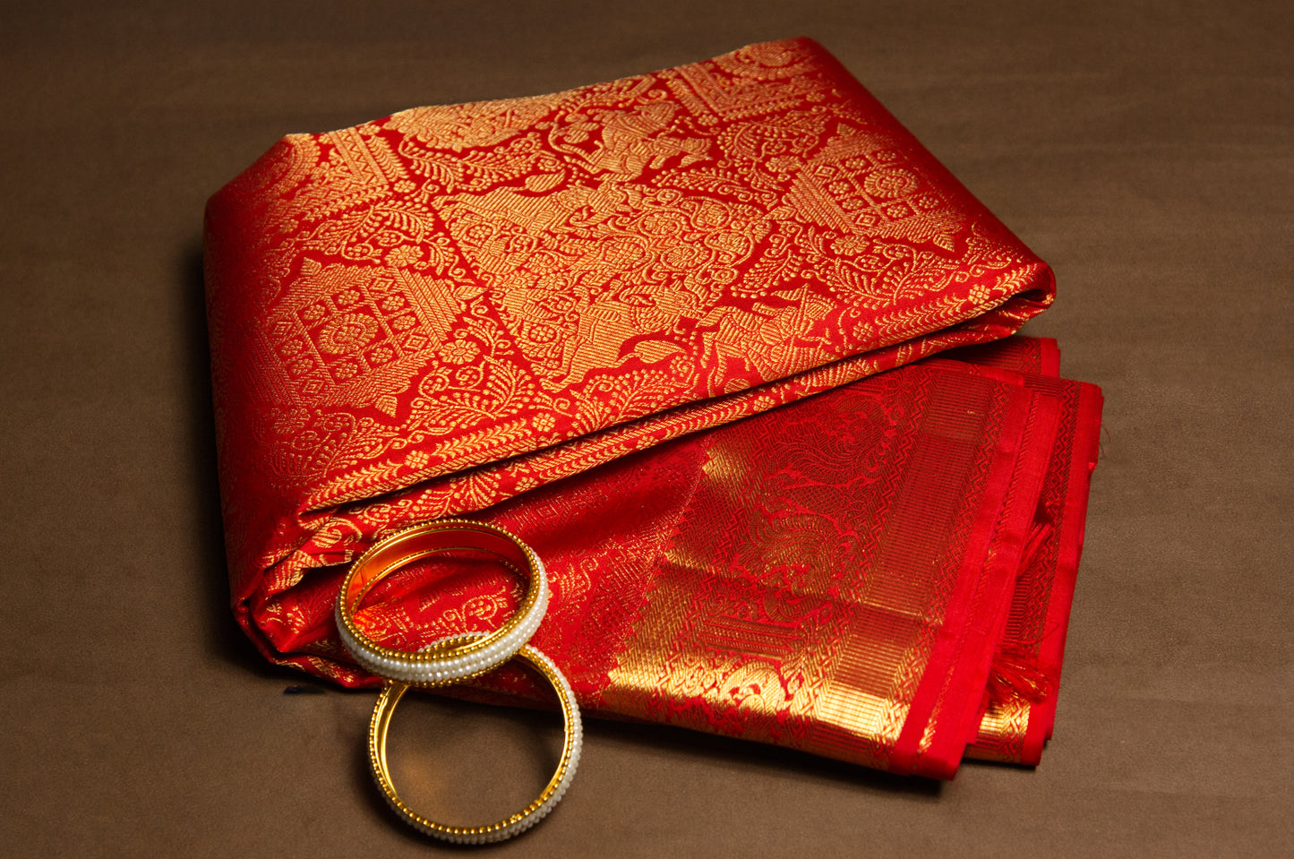 Orange and Red Kanjivaram Pure Silk Bridal Saree