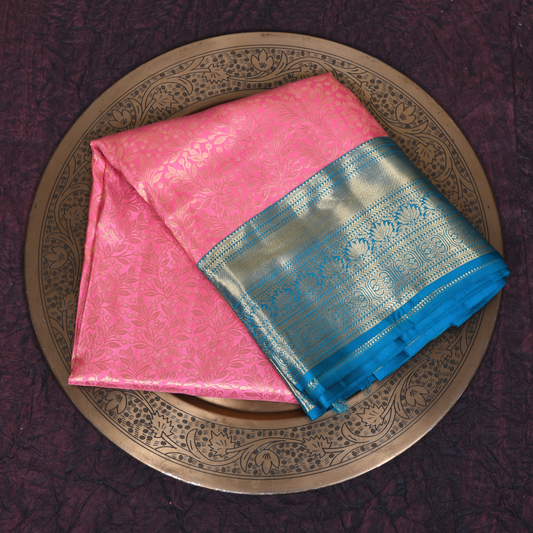 Pink and Blue Pure Silk Kanjivaram Saree