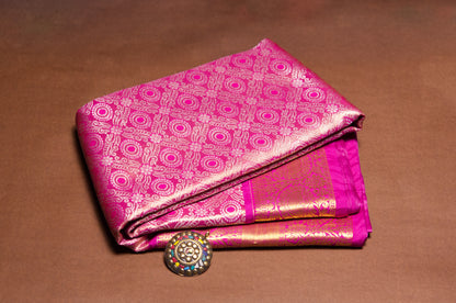 Pink and Rani Kanjivaram Zari Warp Designer Handloom Silk Saree