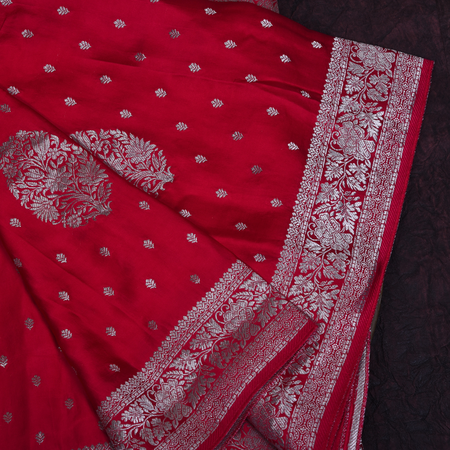 Rani Satin Silk Saree with Silver Accents