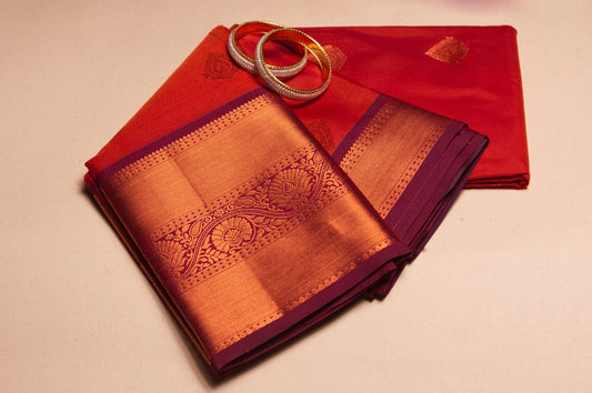 Orange and Copper Semi Silk Kanjivaram Saree