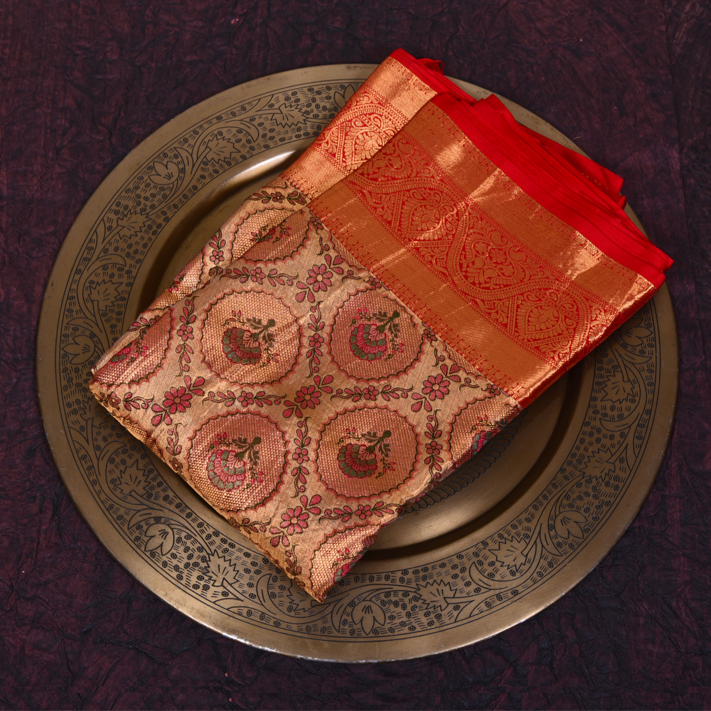 Floral Orange Pure Silk Kanjivaram Saree