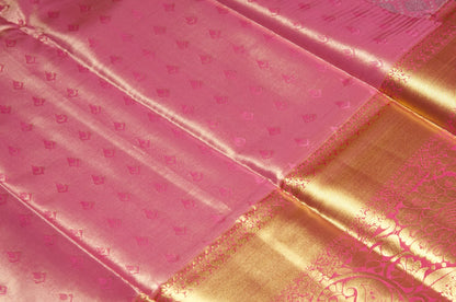 Soft Pink and Light Gold Kanjivaram Zari Warp Designer Handloom Silk Saree