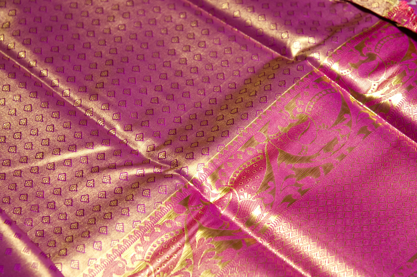 Deep Pink Kanjivaram Zari Warp Designer Handloom Silk Saree