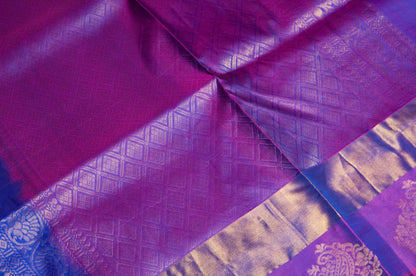 Blue and Purple Kanjivaram Pure Silk Saree