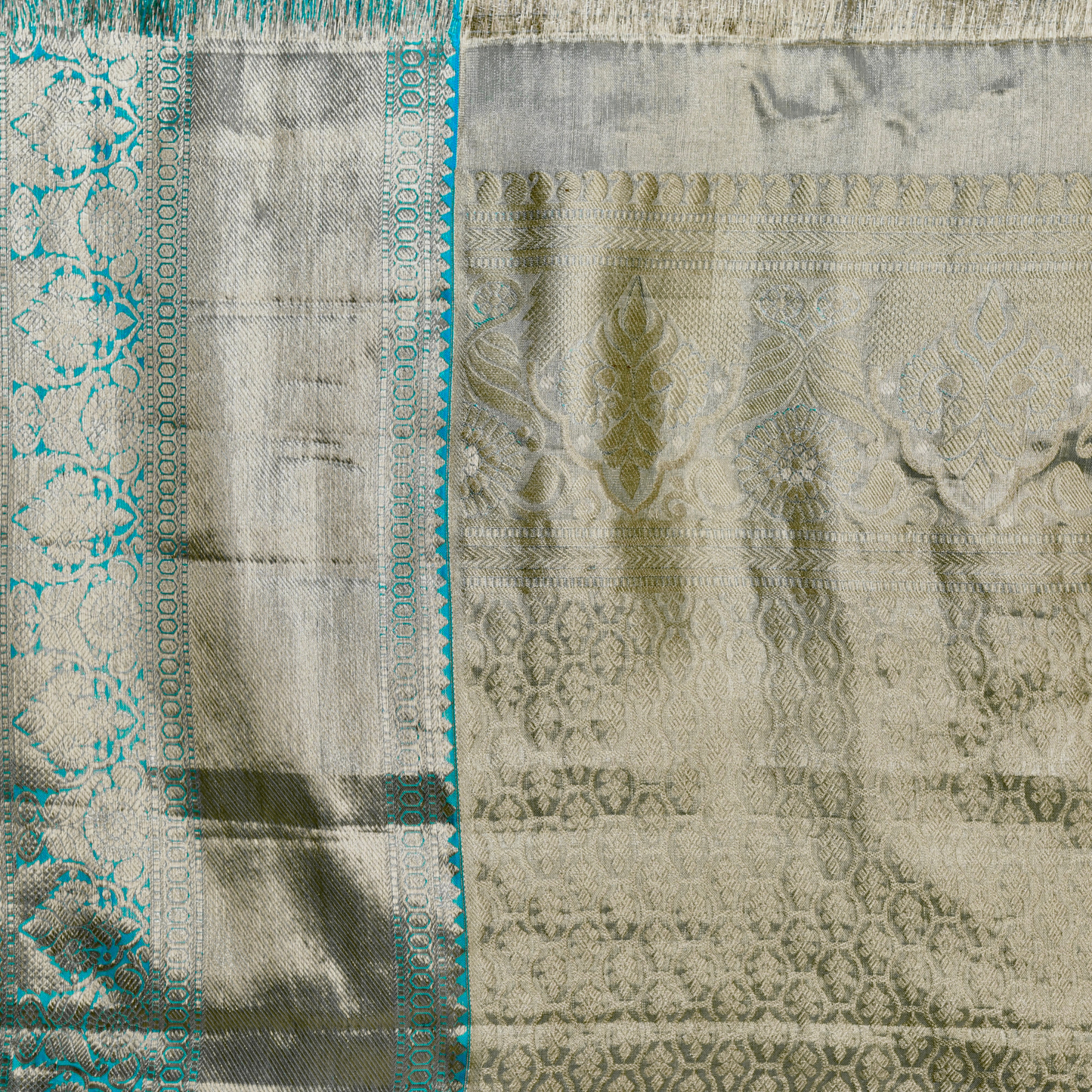 Faded Gold and Blue Pure Silk Kanjivaram Saree