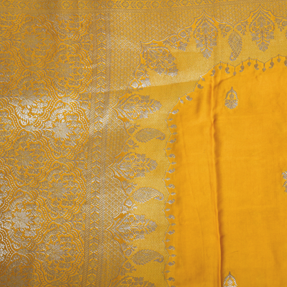 Yellow Satin Silk Saree with Silver Accents